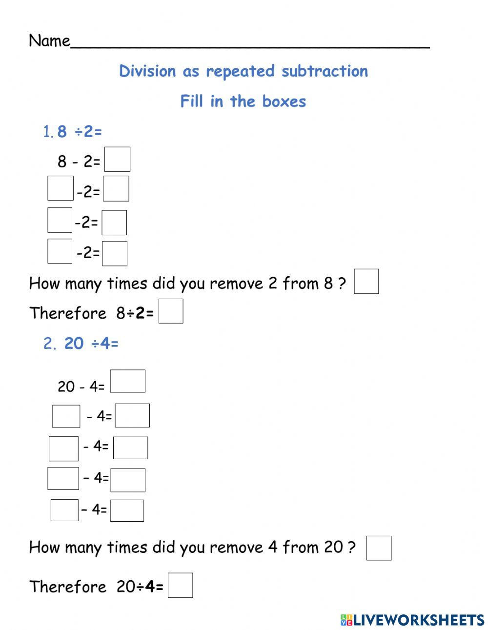 Division As Repeated Subtraction Exercise Division As Repeated Subtraction Exercise
