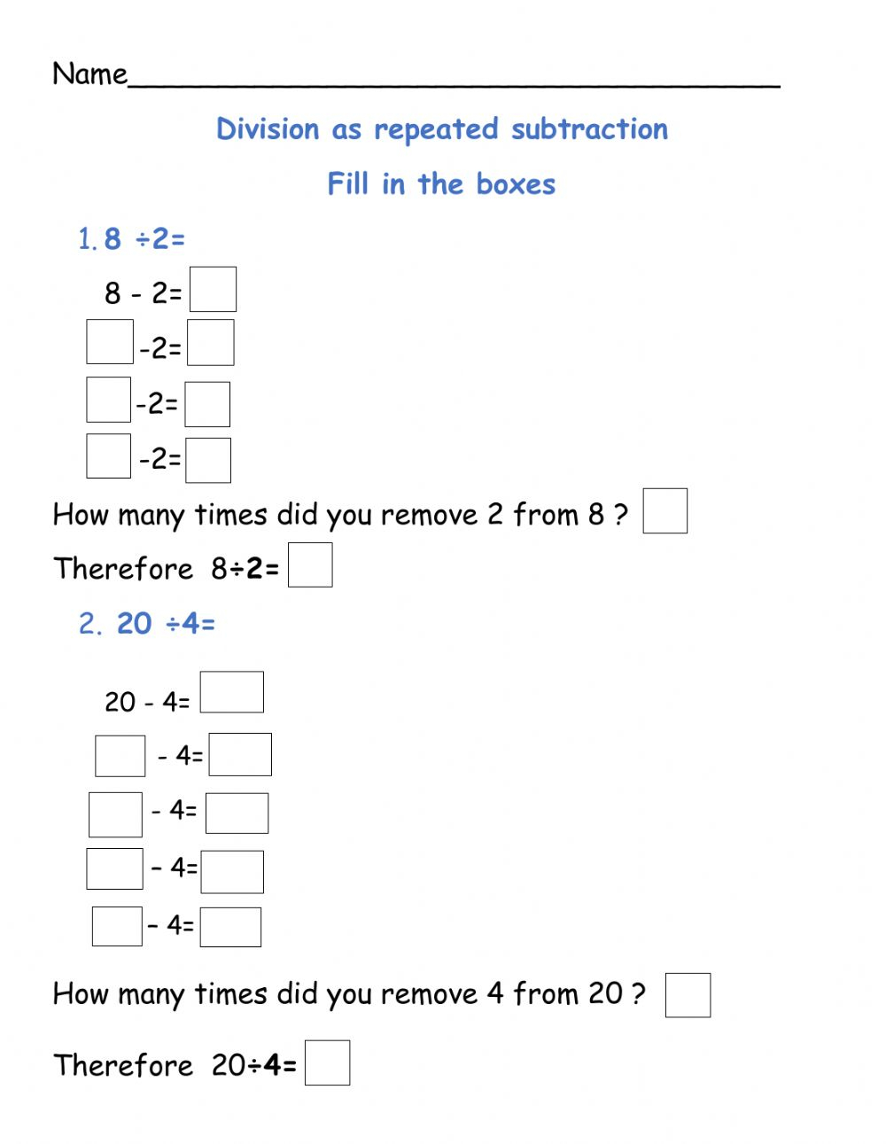 Division As Repeated Subtraction Worksheet Division As Repeated Subtraction Worksheet