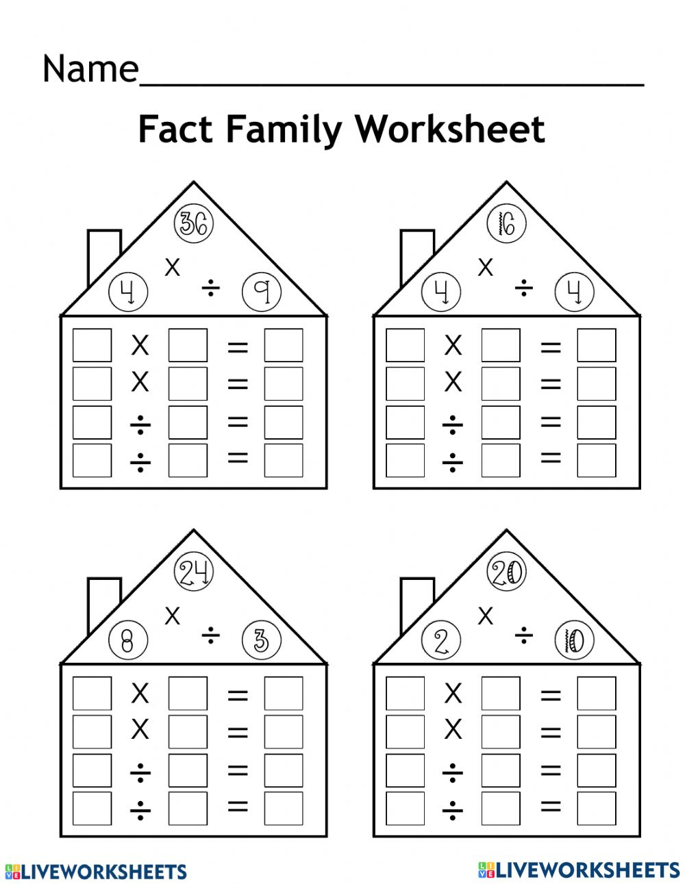 Ejercicio De Division Multiplication Fact Families Ejercicio De Division Multiplication Fact Families