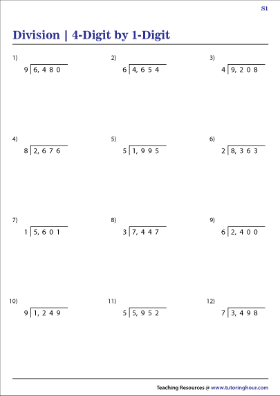 Fourth Grade Math Worksheets Free Printable K5 Learning 4 Digit By 1 Fourth Grade Math Worksheets Free Printable K5 Learning 4 Digit By 1