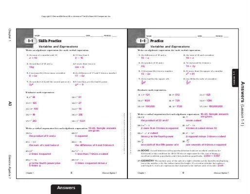 Glencoe Algebra 1 Answer Key For Worksheets