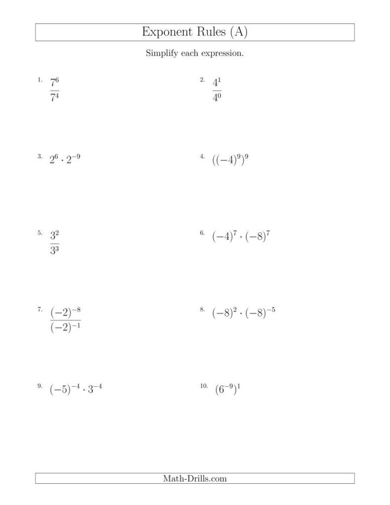Multiplication And Division With Negative Exponents Worksheet 1 Answers 