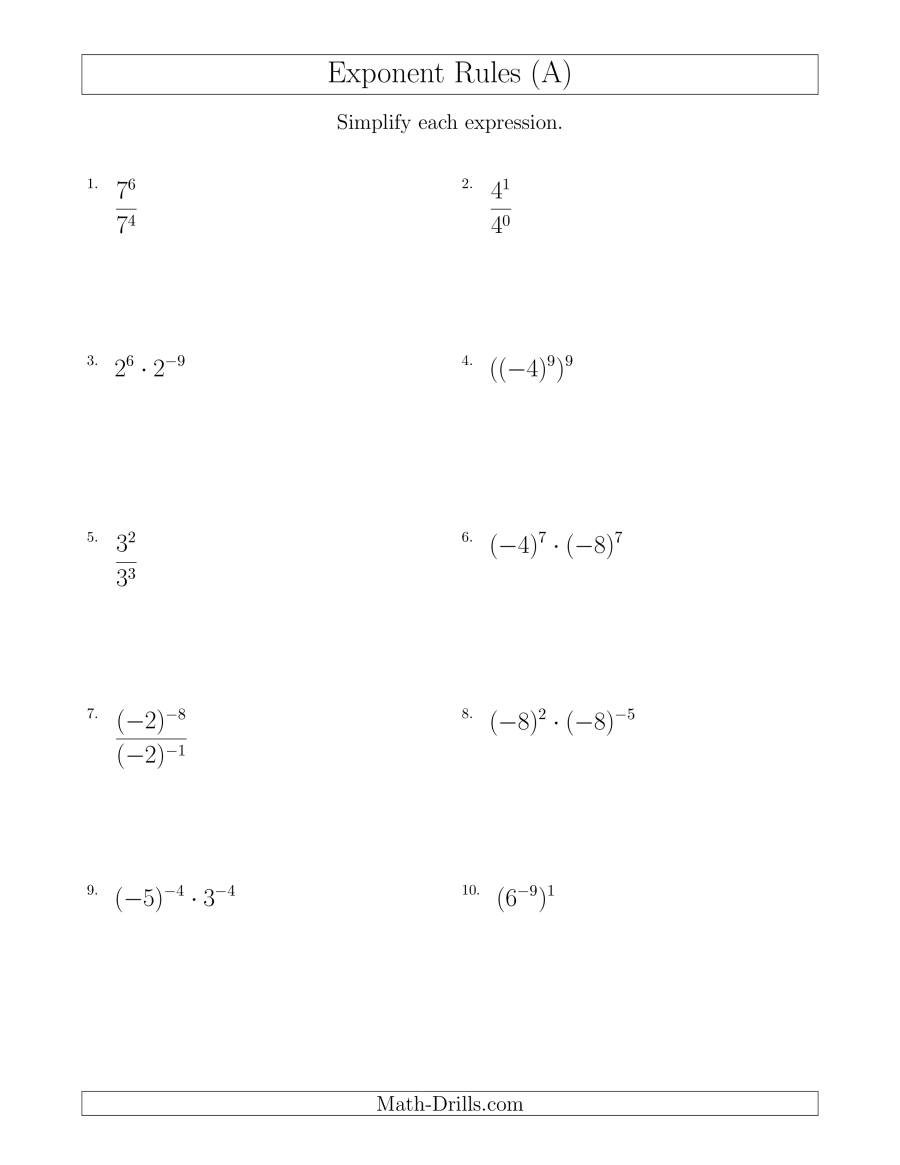 Multiplication And Division With Negative Exponents Worksheet 1 Answers 