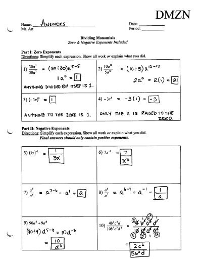 Multiplication And Division With Negative Exponents Worksheet 1 