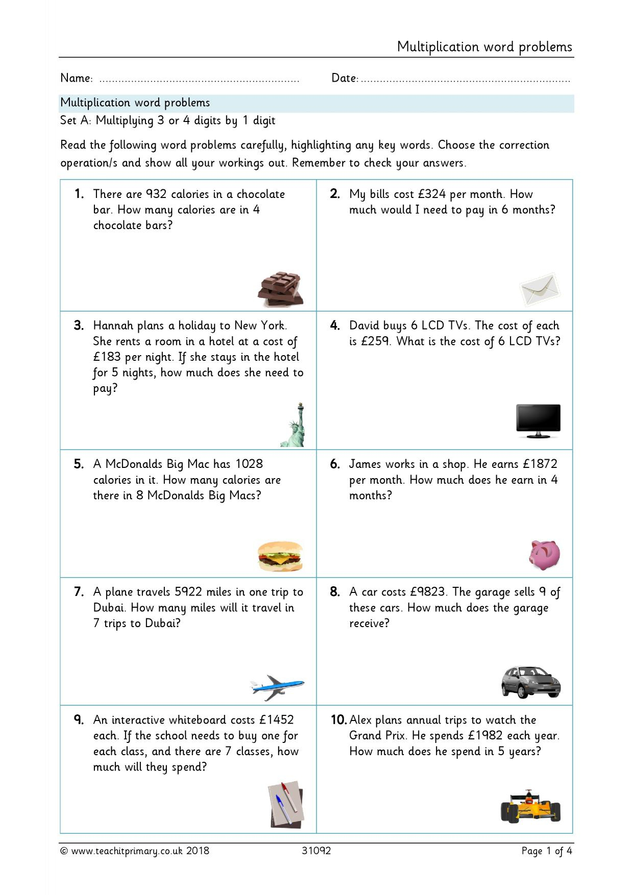 Multiplication And Division Word Problem Multiplication Word Problem