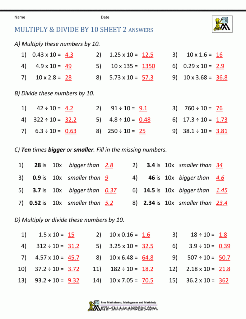 Multiply And Divide By 10 100