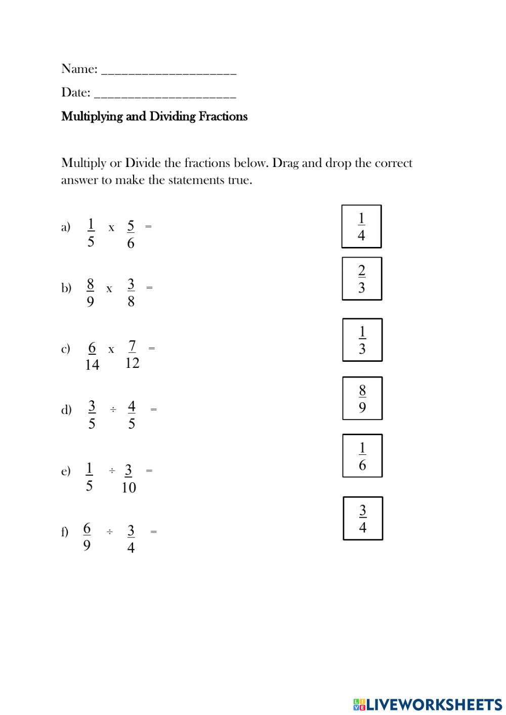 Multiplying And Dividing Fractions A Grade 5 Math Worksheets Multiplying And Dividing Fractions A Grade 5 Math Worksheets