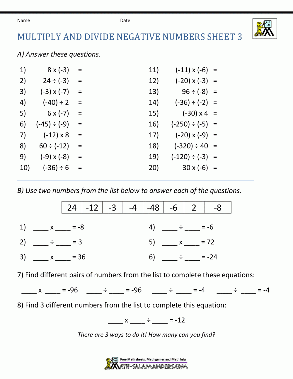 Multiplying And Dividing Integers Worksheet Word Worksheet Multiplying And Dividing Integers Worksheet Word Worksheet