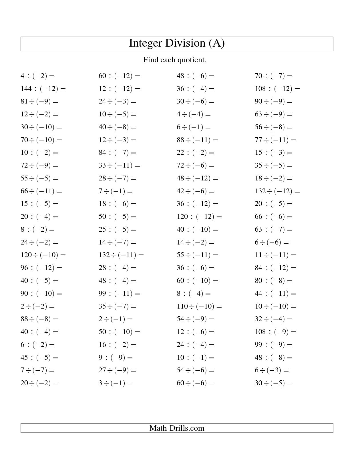 Multiplying Integers Worksheet 7th Grade Multiplying Integers Worksheet 7th Grade