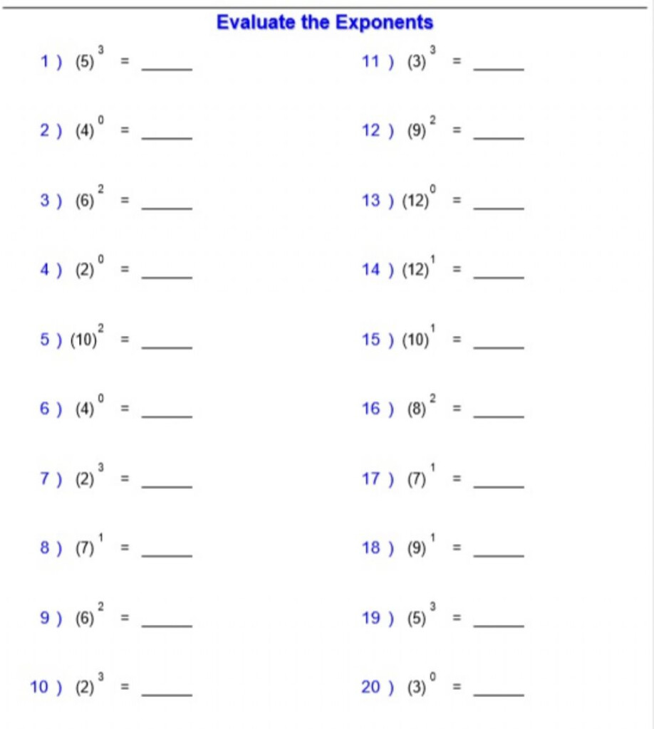 Operations With Exponents Worksheet