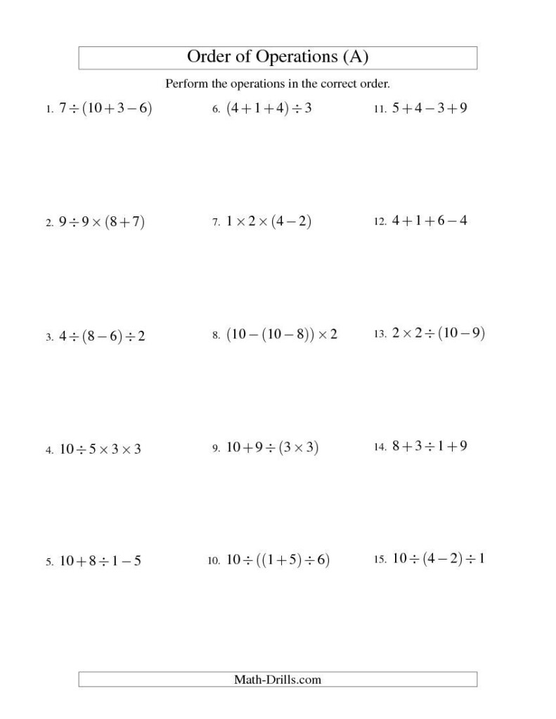 Order Of Operations Multiplication And Division Worksheets Times 