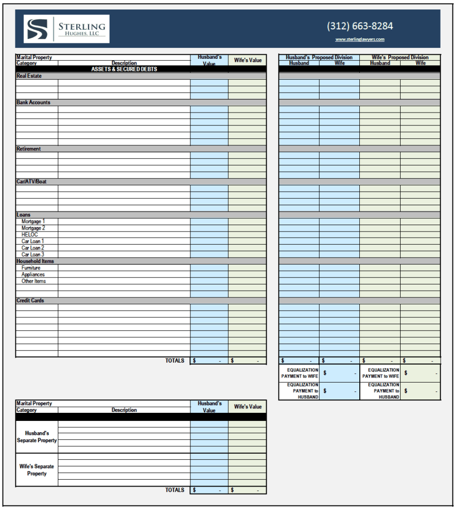 Property Division Worksheet Sterling Lawyers LLC