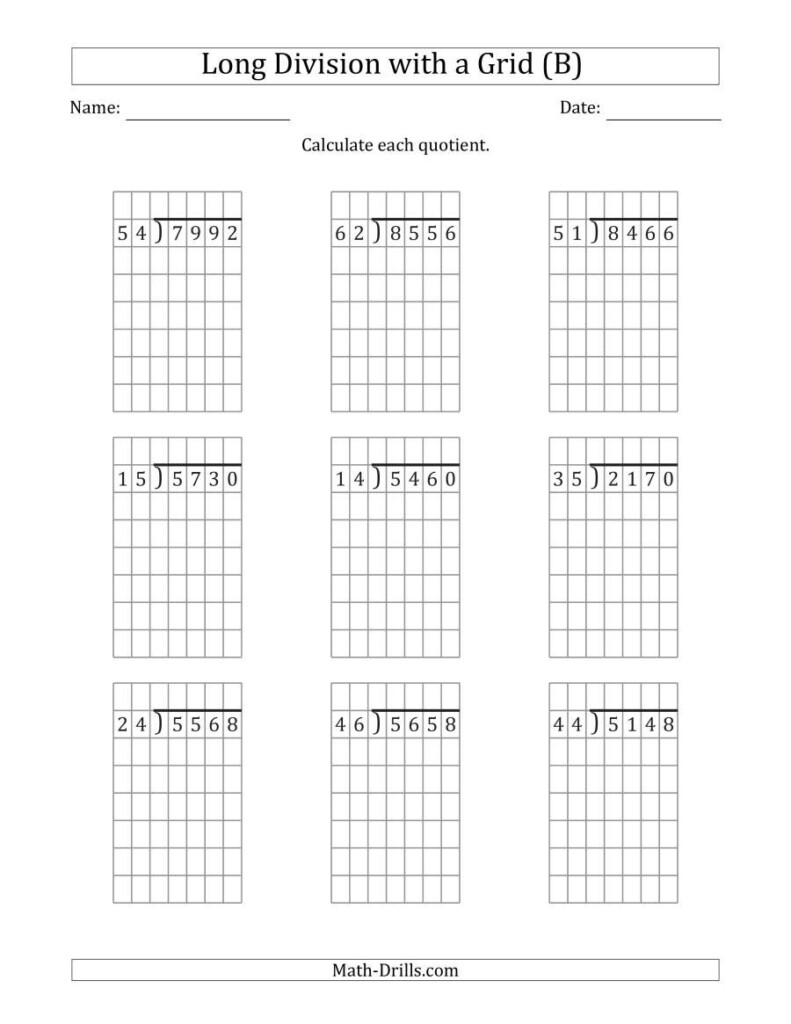 The 4 Digit By 2 Digit Long Division With Grid Assistance And NO 