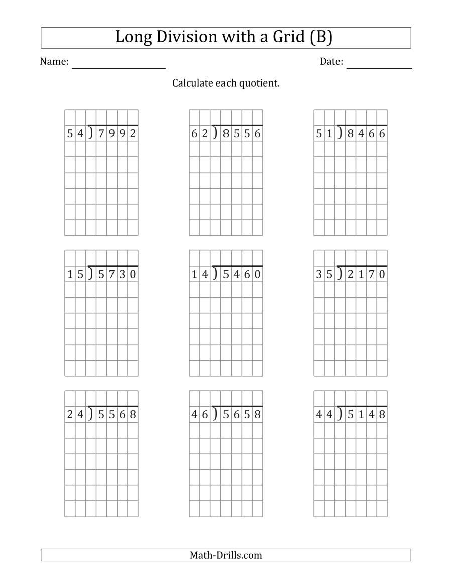 The 4 Digit By 2 Digit Long Division With Grid Assistance And NO