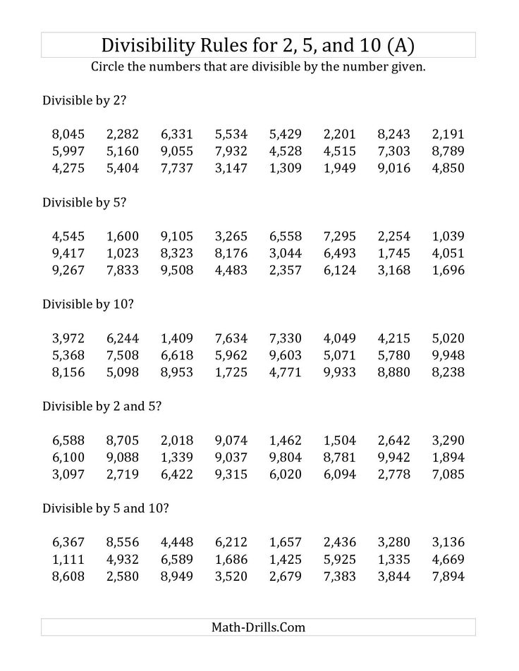 The Divisibility Rules For 2 5 And 10 4 Digit Numbers A Division Worksheet Divisibility The Divisibility Rules For 2 5 And 10 4 Digit Numbers A Division Worksheet Divisibility