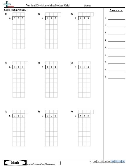 Vertical Division With A Helper Grid Worksheet Download Free 