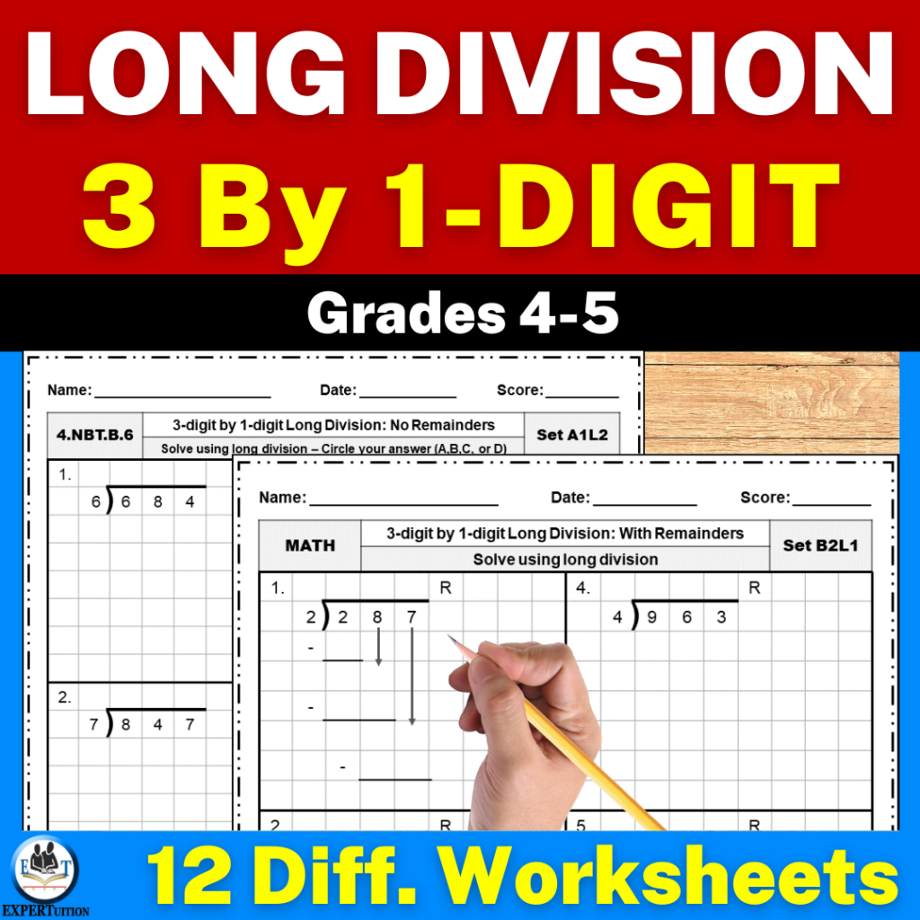 3 Digit By 1 Digit Long Division With And Without Remainders Practice 