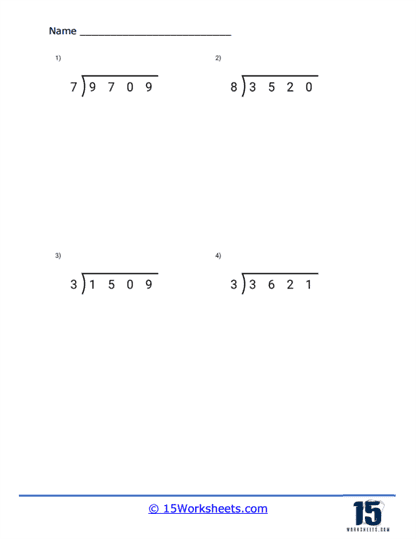 4 digit By 1 digit Division Worksheets 15 Worksheets