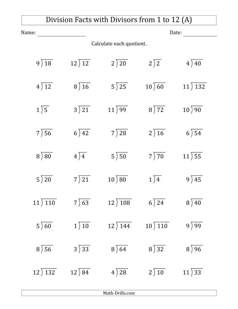 Basic Division Fact Worksheet