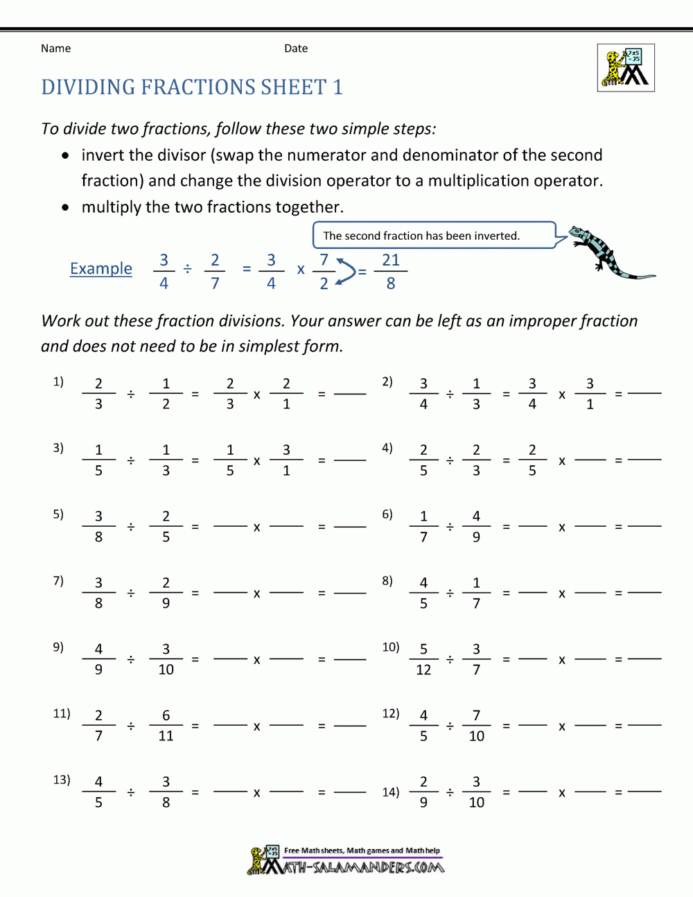 Dividing Fractions Worksheet Dividing Fractions Worksheet