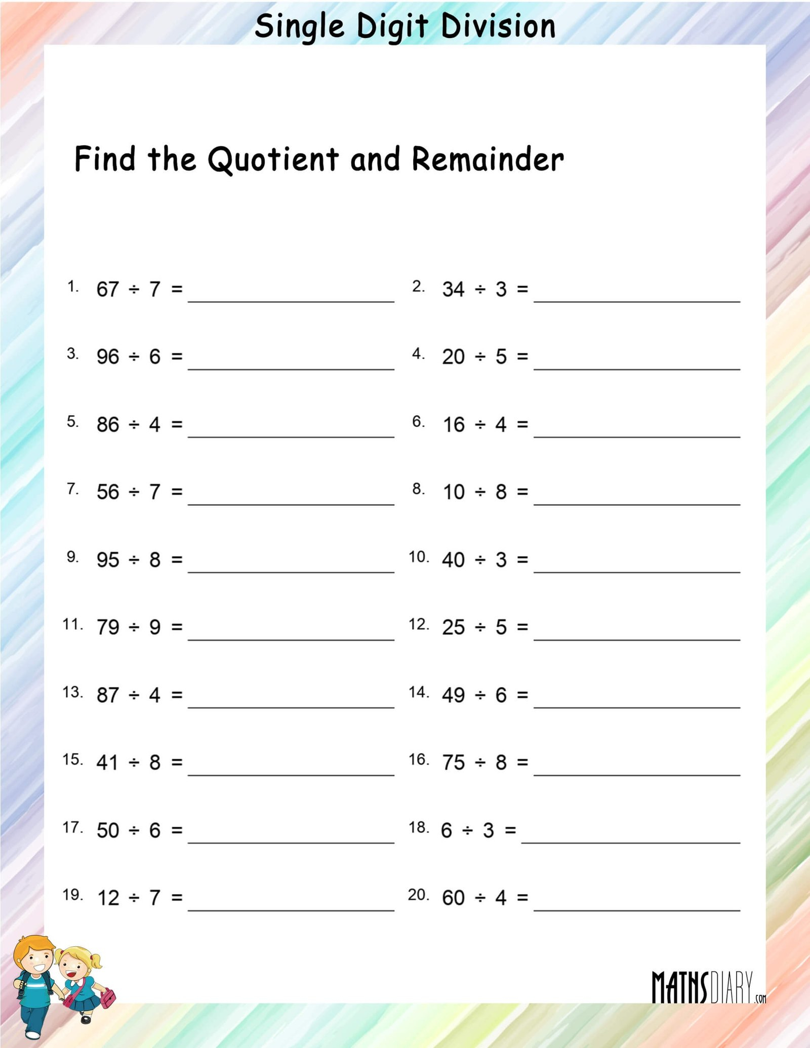Division By One Digit Worksheet Division By One Digit Worksheet