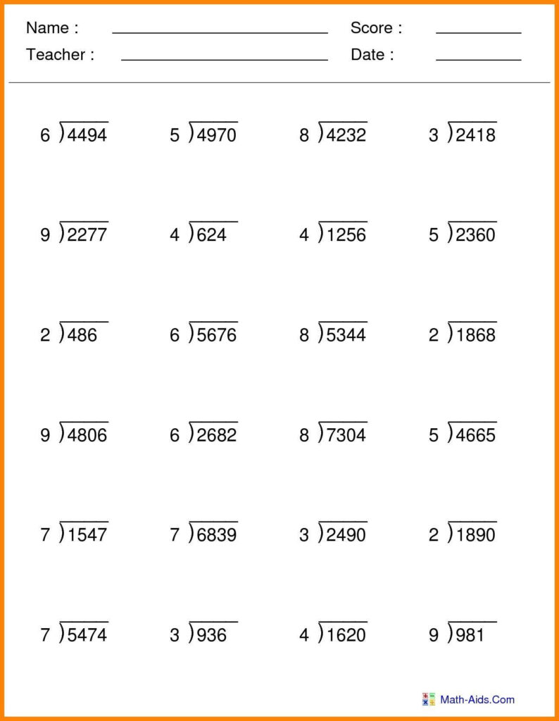 Long Division Math Worksheets Grade 5