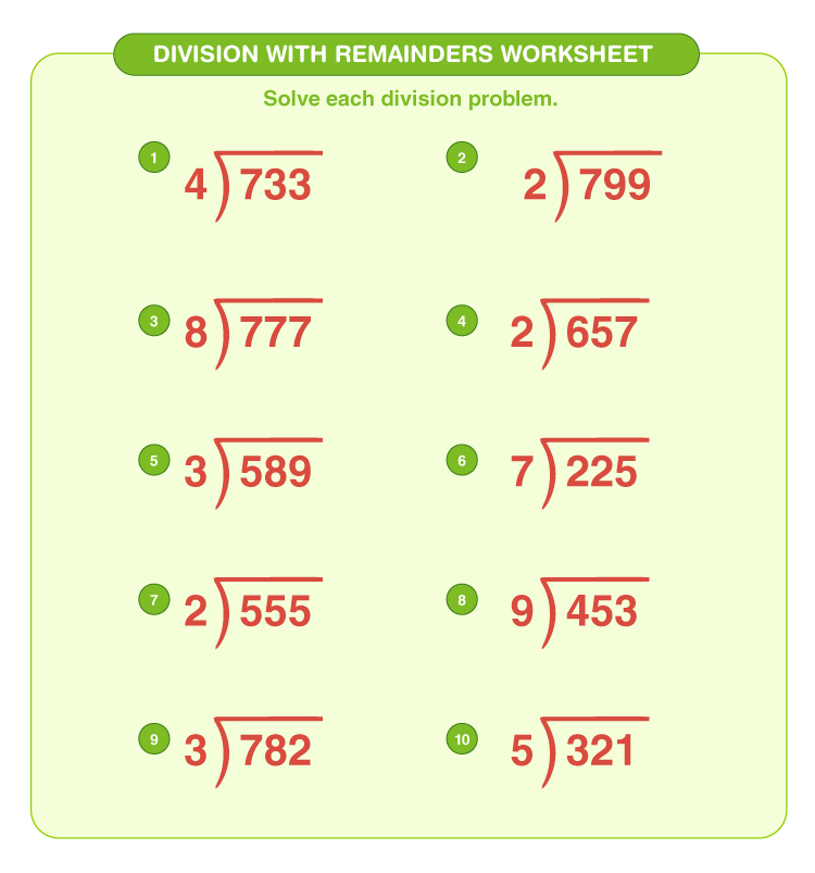 Math Worksheet Division With Remainder