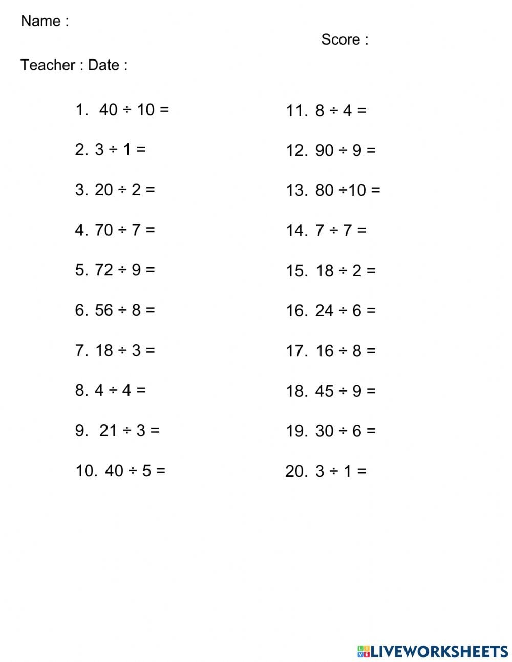 One Digit Division Worksheets WorksheetsCity One Digit Division Worksheets WorksheetsCity