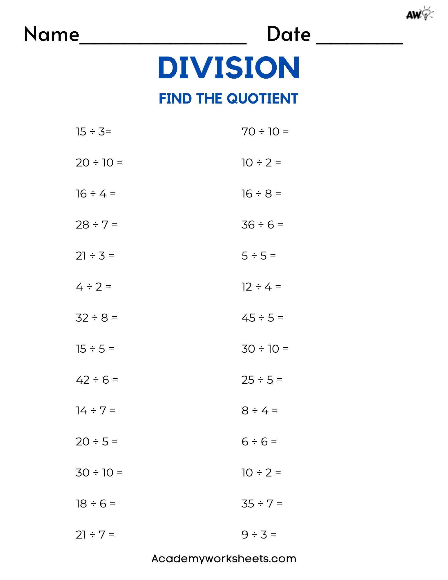 The Best Short Division Worksheets Facts 1 10 Academy Worksheets The Best Short Division Worksheets Facts 1 10 Academy Worksheets